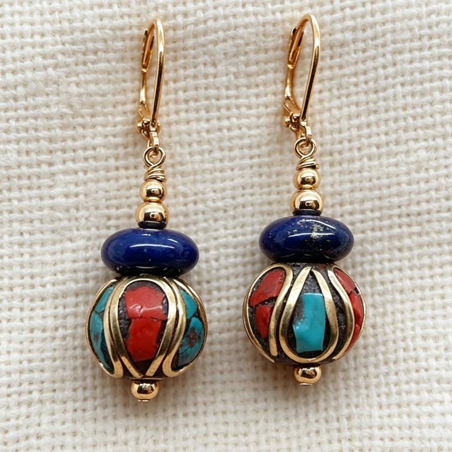 Women Accessories Nepal - Серьги-подвески ручной работы из непальского голубого