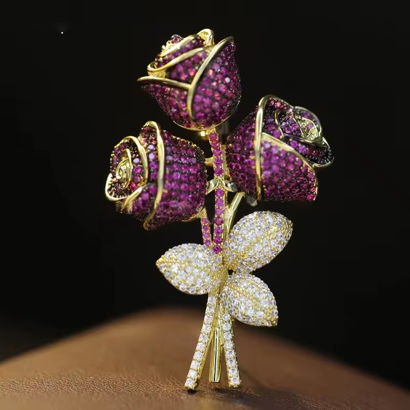 Women Accessories Bouquet - OKILY Роскошная брошь из искусственного красного
